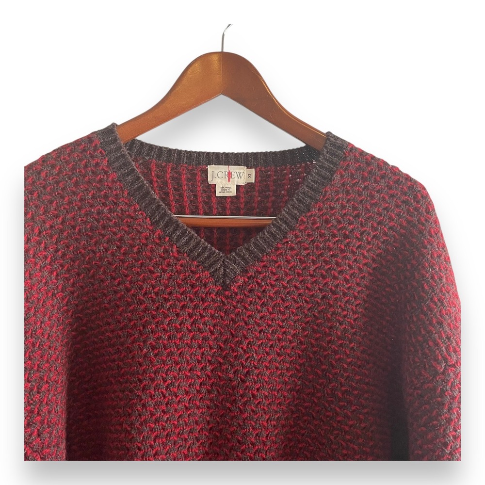 Vintage J.Crew Wool Sweater Men's XL Oarsman Burgundy Grey Birdseye Knit V-Neck‎